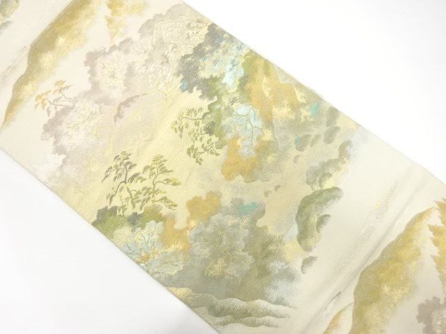 JAPANESE KIMONO / ANTIQUE FUKURO OBI / SILK / WOVEN TREE SCENERY